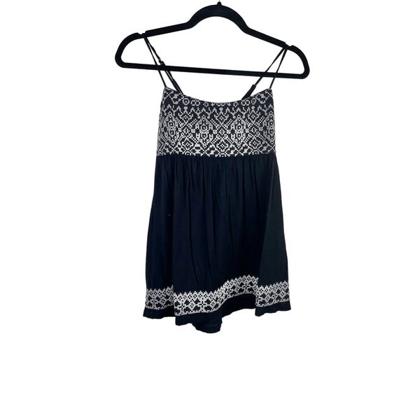 hazel Tops - Hazel Women's Black Peasant Flowy Boho Empire Waist Strappy Tank Top Small Y2K